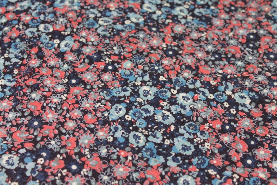 Floral Printed Lightweight Viscose Linen Blend - Blues fabric, image 3 of 6