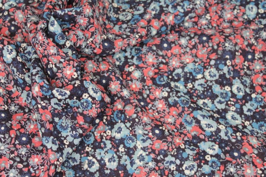 Floral Printed Lightweight Viscose Linen Blend - Blues fabric, image 6 of 6