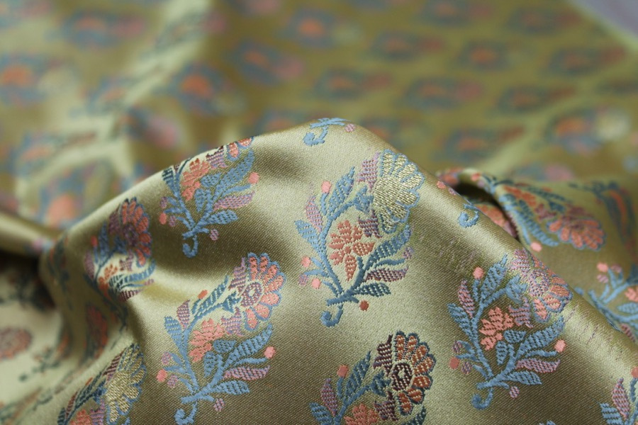 Soft Banaras Brocade - Pale Green, Blue and Salmon fabric, image 4 of 5