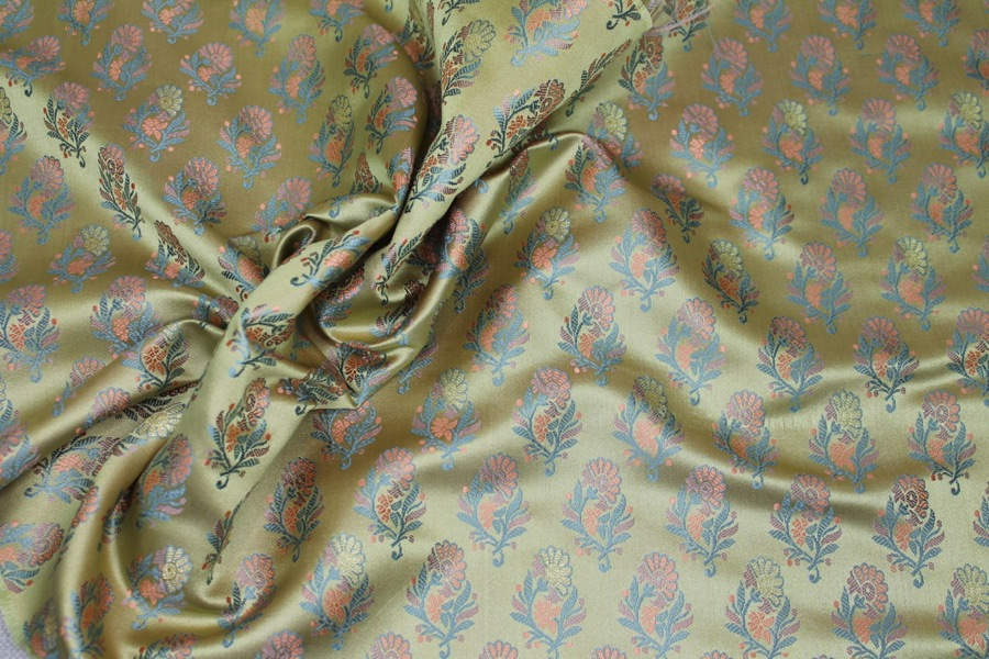 Soft Banaras Brocade - Pale Green, Blue and Salmon fabric, image 5 of 5