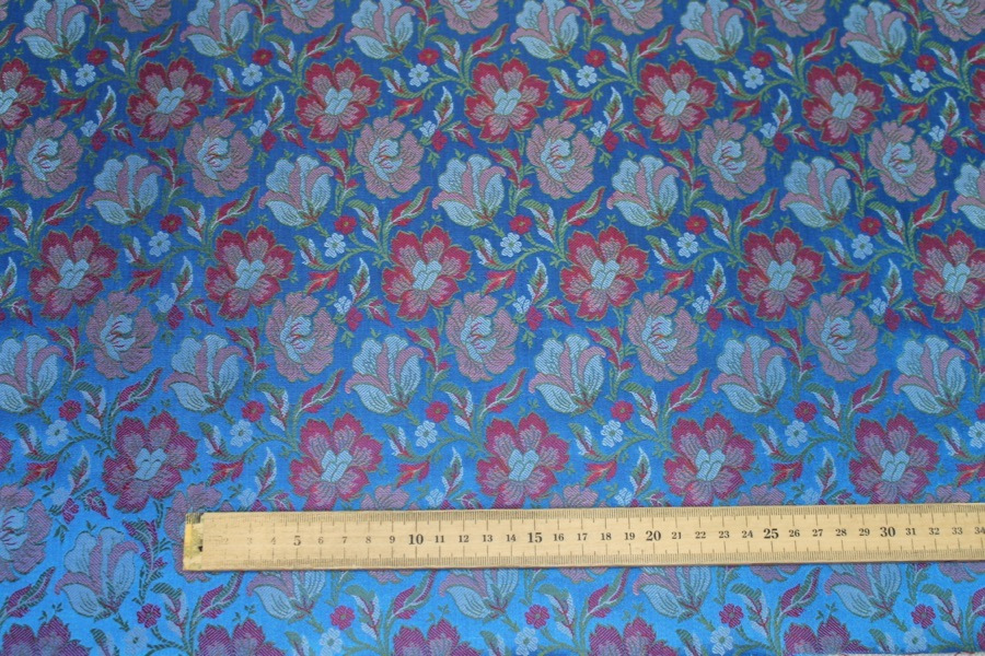 Soft Banaras Brocade - Royal Blue, Pinks and Green fabric, image 3 of 6
