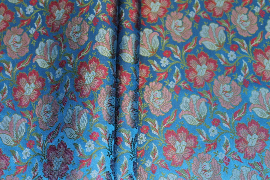 Soft Banaras Brocade - Royal Blue, Pinks and Green fabric, image 2 of 6