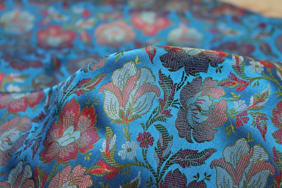 Soft Banaras Brocade - Royal Blue, Pinks and Green fabric, image 4 of 6