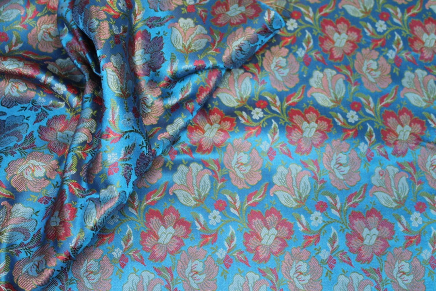 Soft Banaras Brocade - Royal Blue, Pinks and Green fabric, image 6 of 6