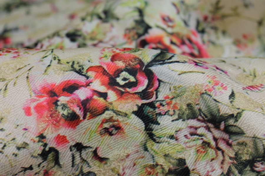 Floral Printed Brocade - Multi Coloured on Cream fabric, image 7 of 8