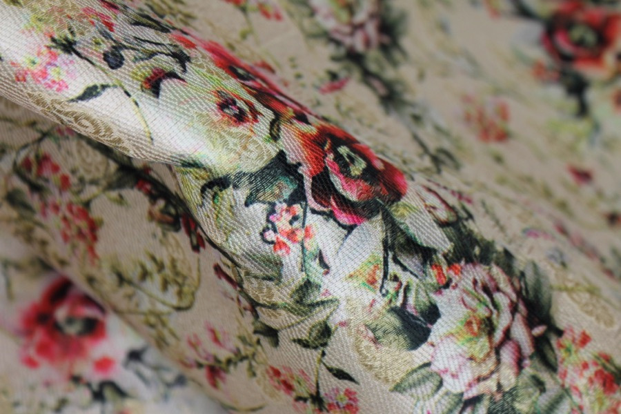 Floral Printed Brocade - Multi Coloured on Cream fabric, image 8 of 8