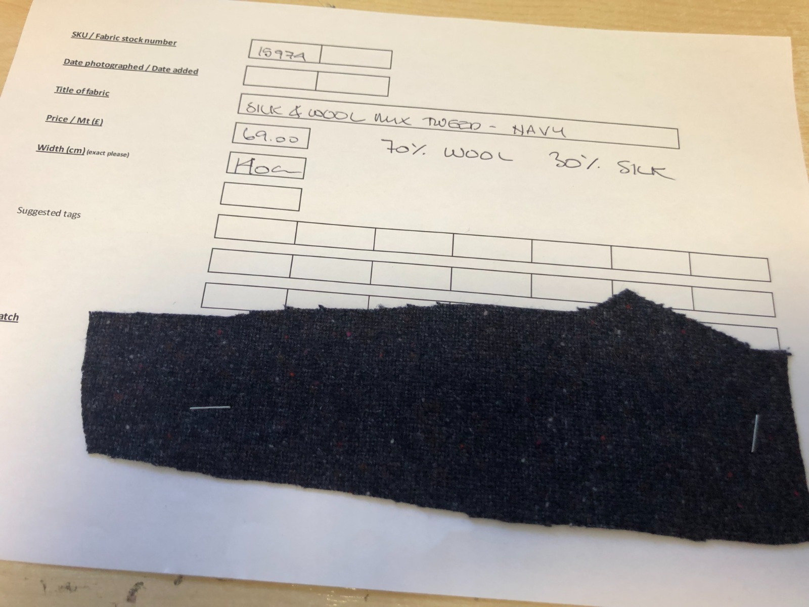 Silk and Wool Mix Tweed - Navy fabric, image 2 of 6