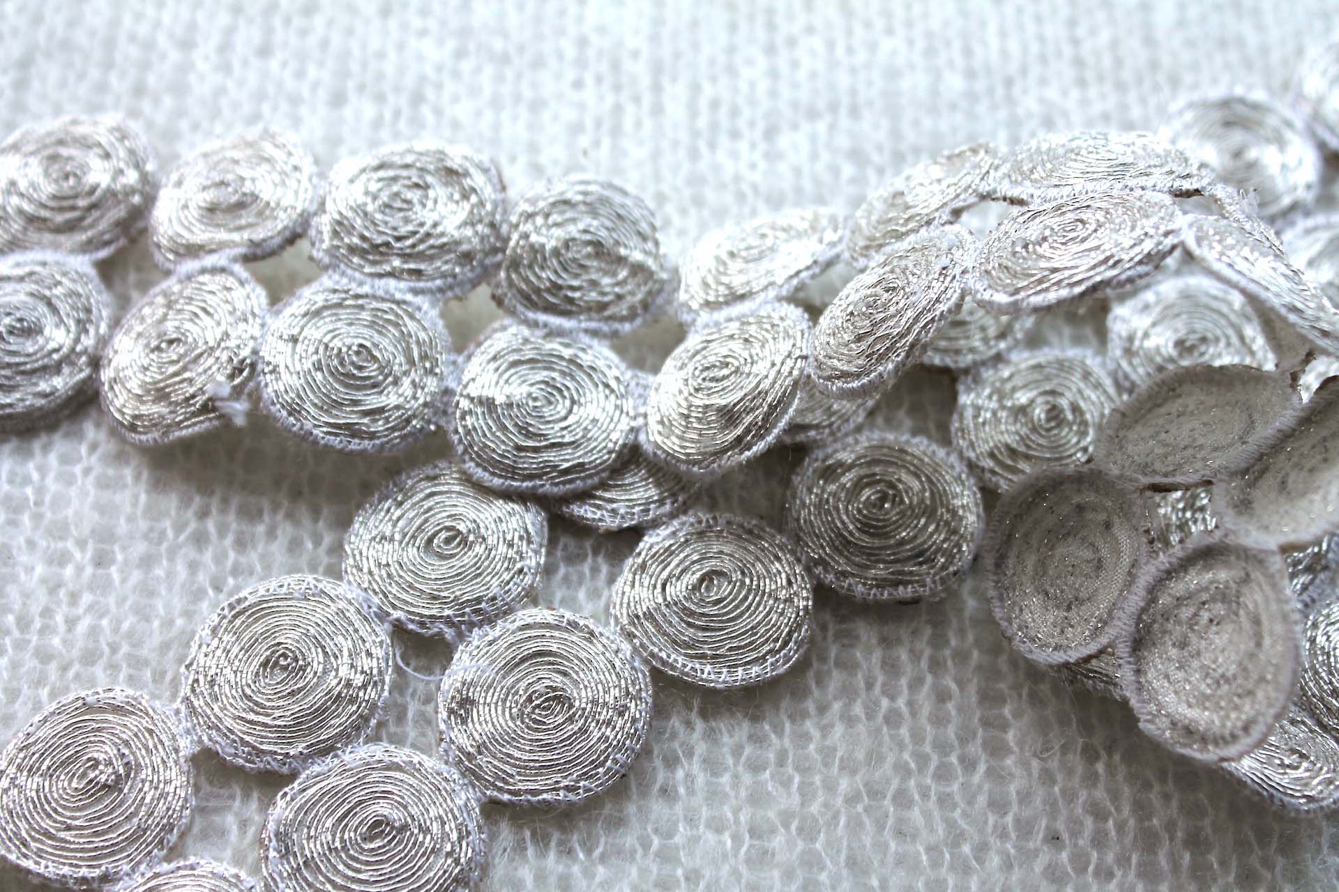 Metallic Circle Embroidery Trim in Silver Thread, image 4 of 4