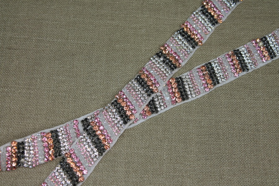 Beaded Diamanté Grosgrain Ribbon in Pink Gold Charcoal and Silver trim, image 2 of 4