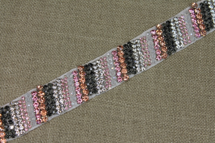 Beaded Diamanté Grosgrain Ribbon in Pink Gold Charcoal and Silver trim, image 3 of 4