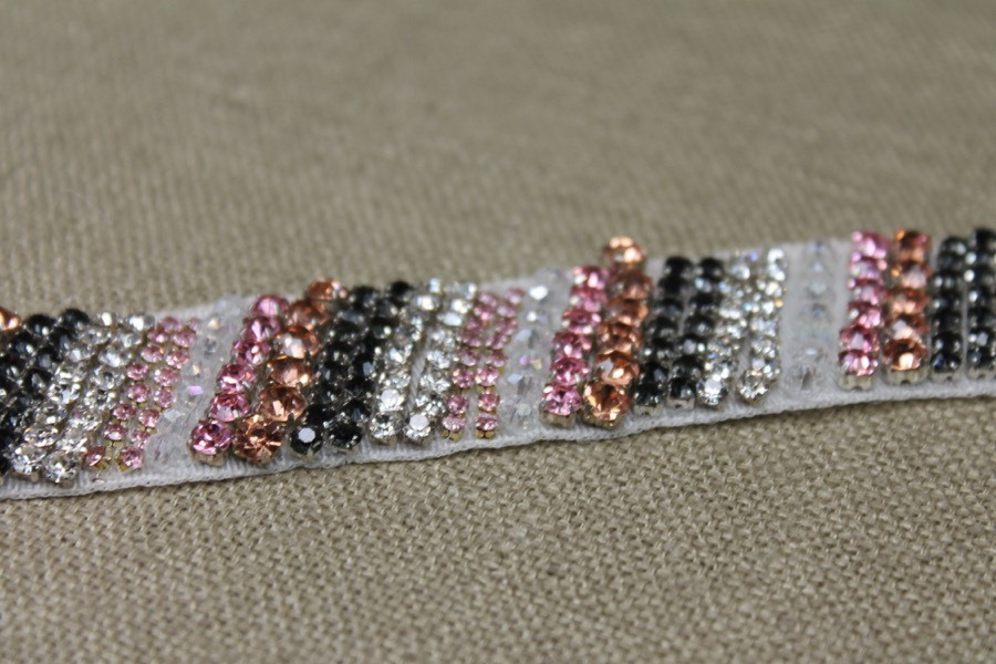 Beaded Diamanté Grosgrain Ribbon in Pink Gold Charcoal and Silver trim, image 4 of 4