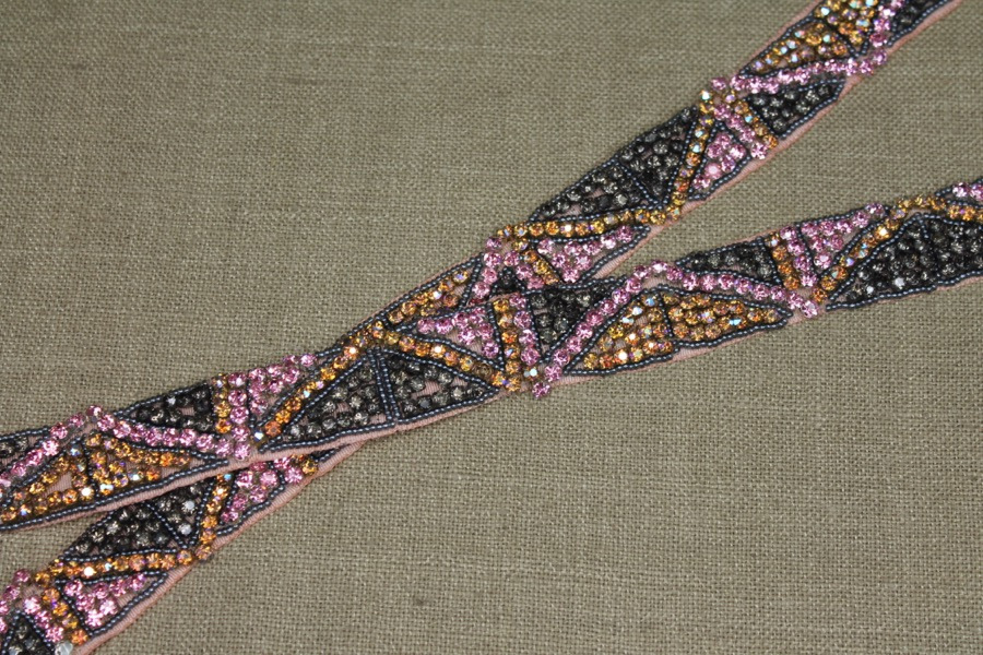 Beaded Diamanté Grosgrain Ribbon in Pink Gold and Grey trim, image 2 of 7