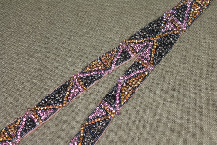 Beaded Diamanté Grosgrain Ribbon in Pink Gold and Grey trim, image 4 of 7