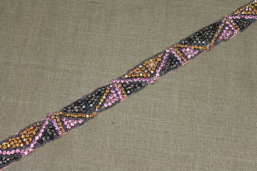 Beaded Diamanté Grosgrain Ribbon in Pink Gold and Grey trim, image 5 of 7