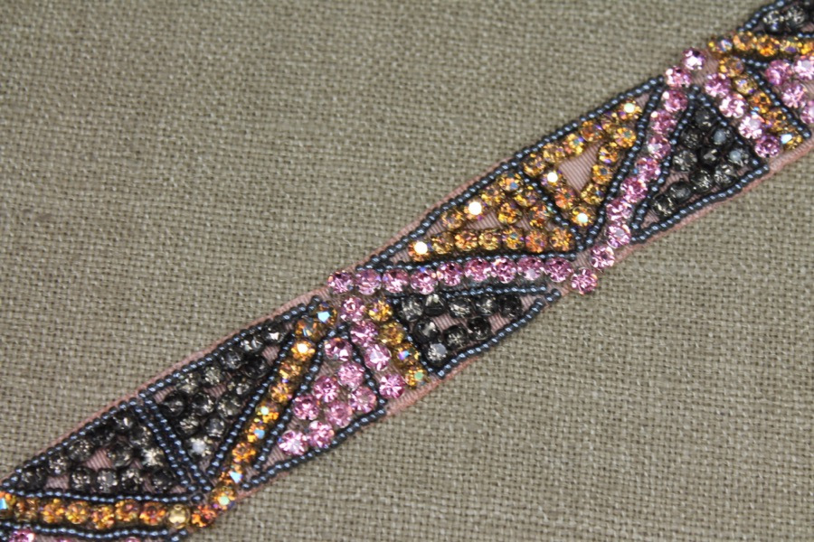 Beaded Diamanté Grosgrain Ribbon in Pink Gold and Grey trim, image 6 of 7