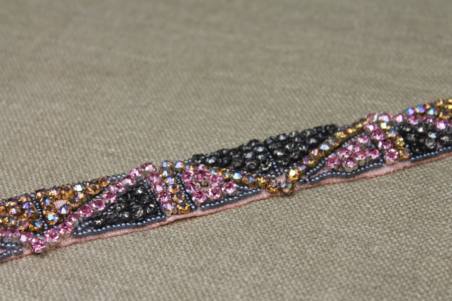 Beaded Diamanté Grosgrain Ribbon in Pink Gold and Grey trim, image 3 of 7