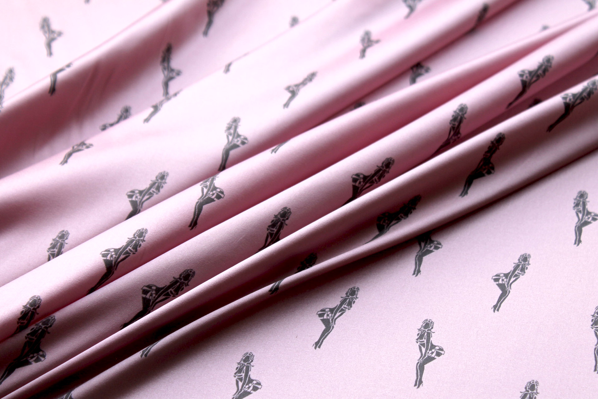 Pin-up Printed Stretch Silk Satin - Baby Pink fabric, image 4 of 5