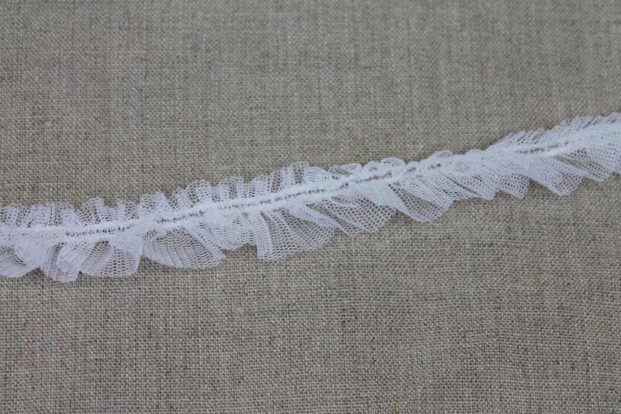 Tulle Frill Lingerie Elastic - White - 12-15mm trim, image 2 of 2