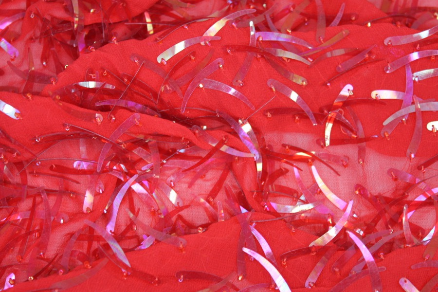 Shark Tooth Sequin - Red Iridescent fabric, image 5 of 6