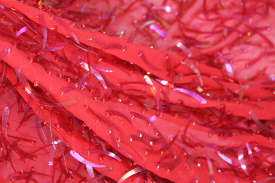 Shark Tooth Sequin - Red Iridescent fabric