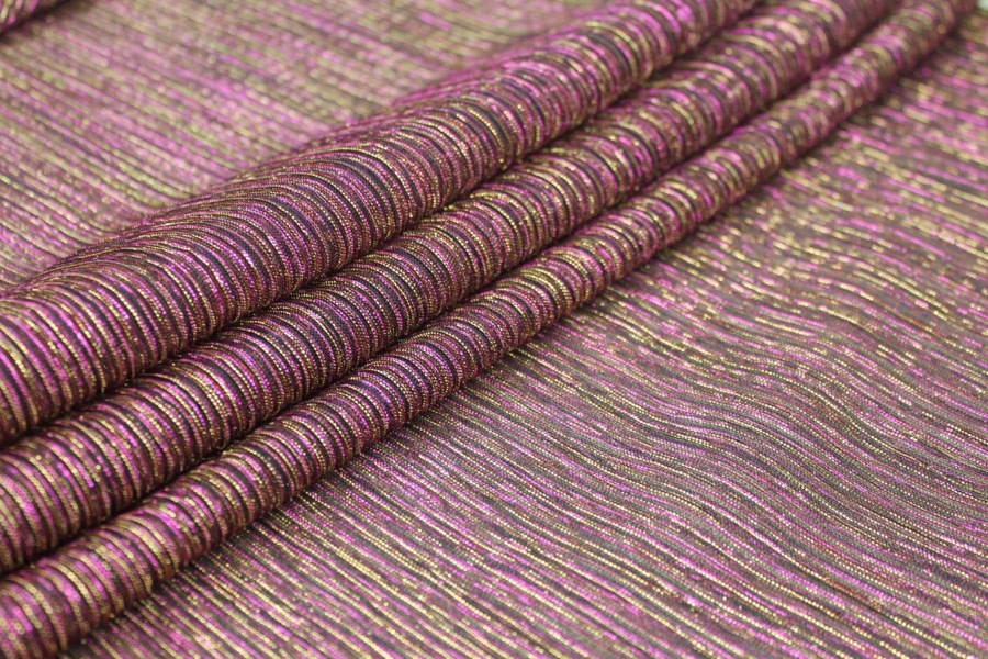 Pleated Lurex Knit - Magenta / Gold fabric, image 3 of 5