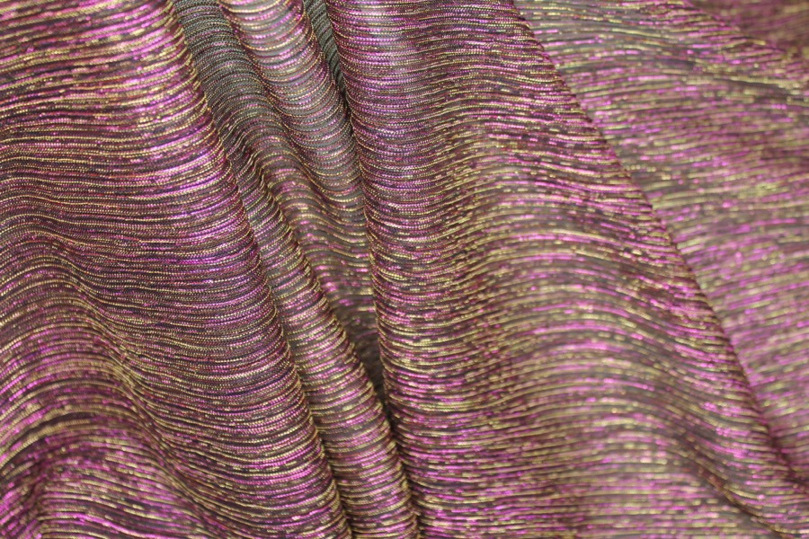 Pleated Lurex Knit - Magenta / Gold fabric, image 4 of 5