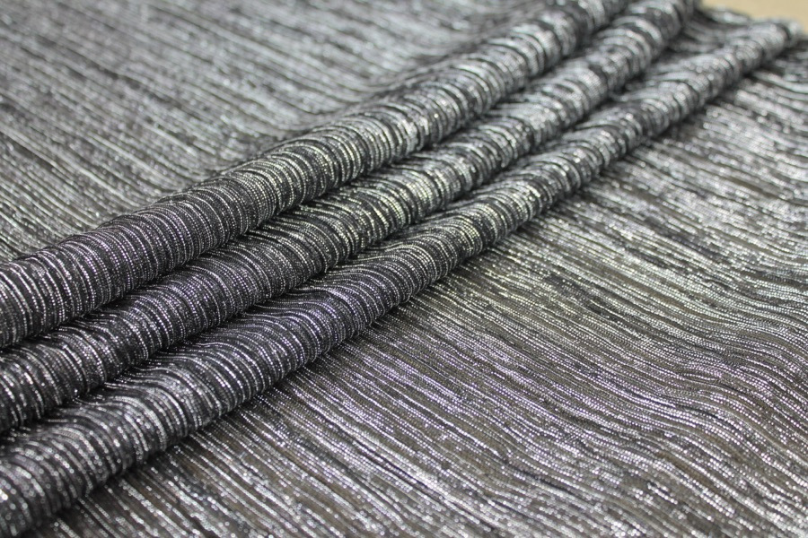 Pleated Lurex Knit - Black / Silver fabric, image 2 of 7