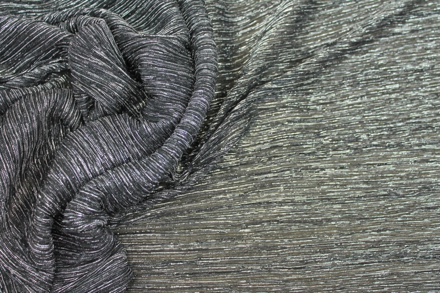 Pleated Lurex Knit - Black / Silver fabric, image 4 of 7