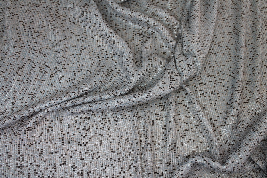 Micro Sequin On Silk Chiffon - Dusty Blue and Black fabric, image 5 of 10