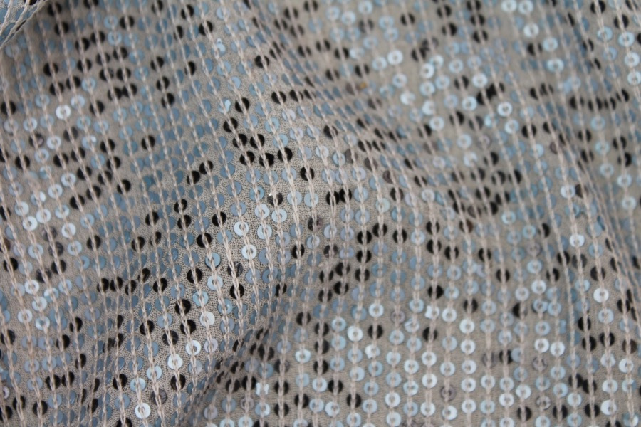 Micro Sequin On Silk Chiffon - Dusty Blue and Black fabric, image 10 of 10