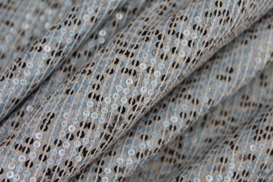 Micro Sequin On Silk Chiffon - Dusty Blue and Black fabric, image 6 of 10