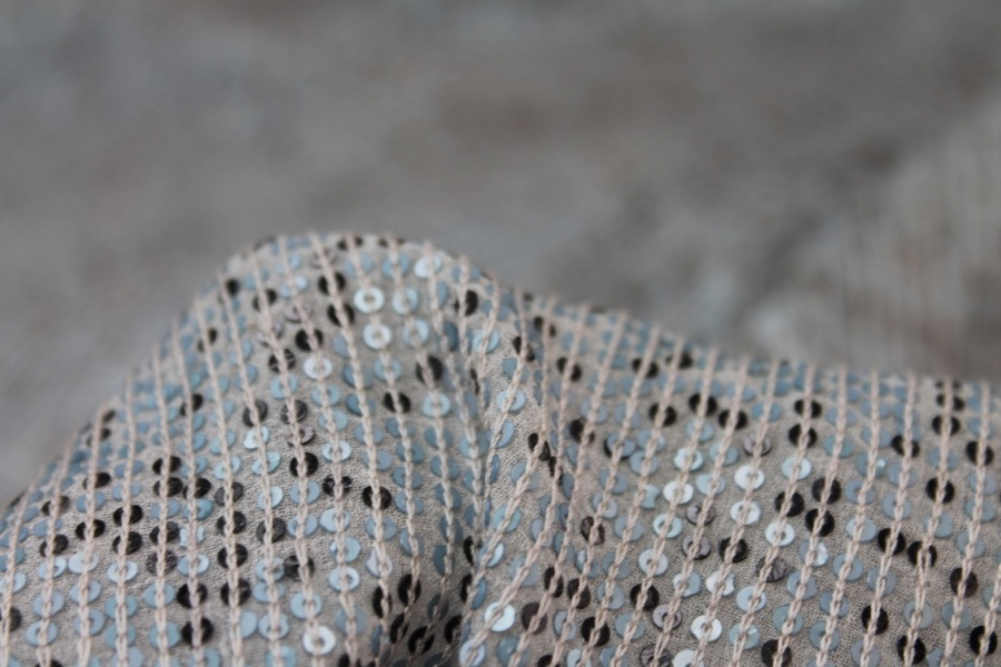 Micro Sequin On Silk Chiffon - Dusty Blue and Black fabric, image 7 of 10