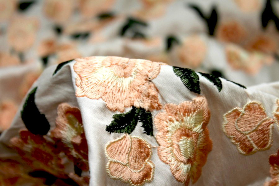 Embroidered Dupion - Pale Pink Roses on Blush Pink fabric, image 8 of 9