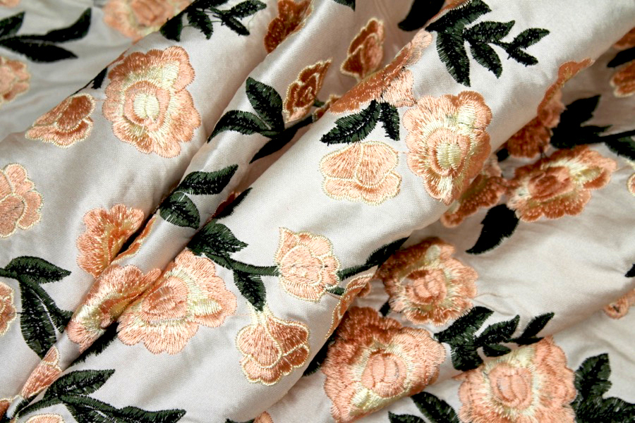 Embroidered Dupion - Pale Pink Roses on Blush Pink fabric, image 9 of 9