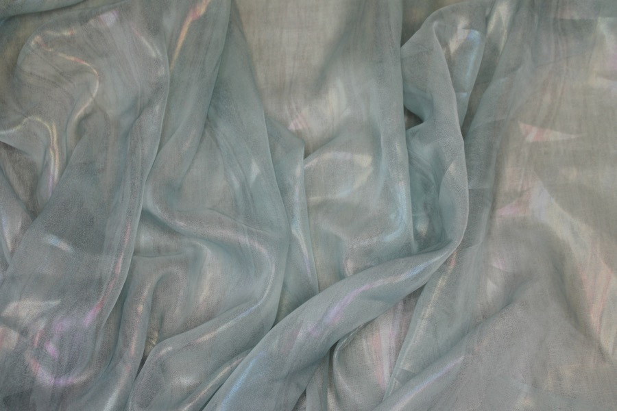 Foil Printed Chiffon - Pale Blue Oil Slick fabric, image 3 of 6