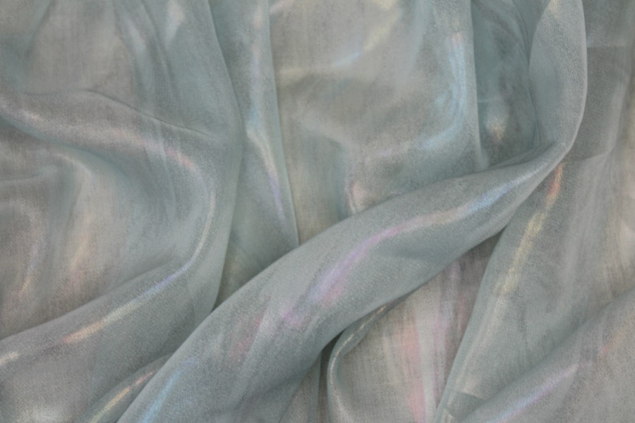 Foil Printed Chiffon - Pale Blue Oil Slick fabric, image 2 of 6