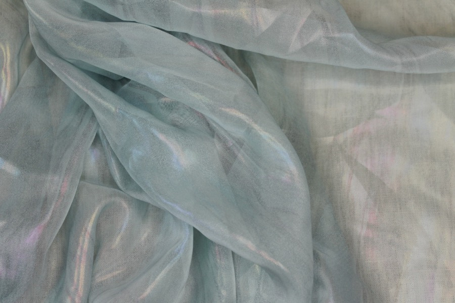 Foil Printed Chiffon - Pale Blue Oil Slick fabric, image 6 of 6
