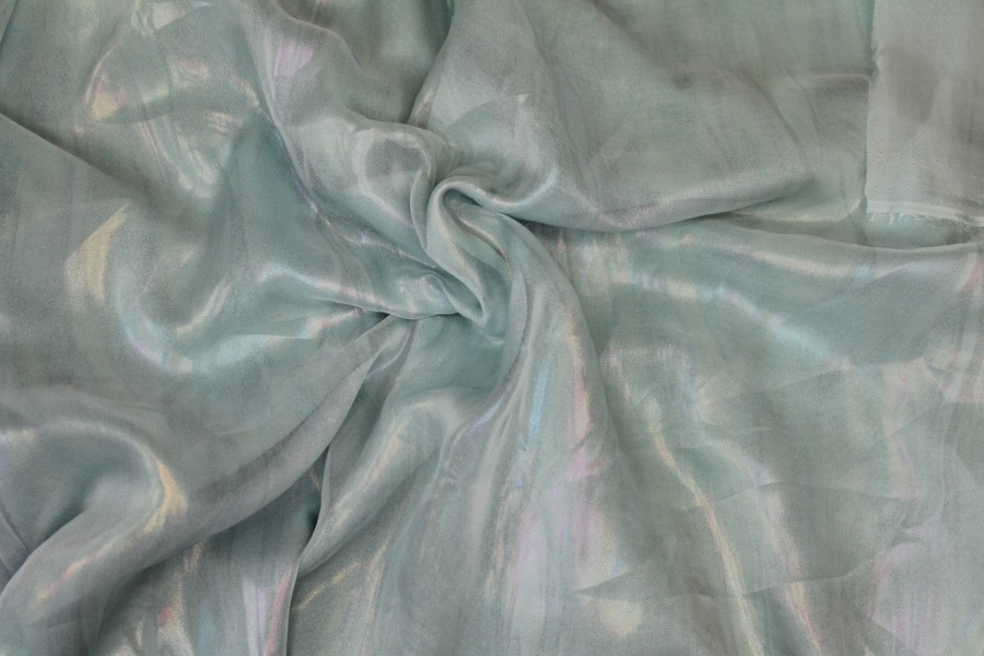 Foil Printed Chiffon - Pale Blue Oil Slick fabric, image 5 of 6