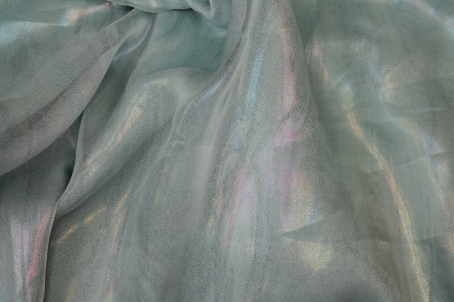 Foil Printed Chiffon - Pale Blue Oil Slick fabric