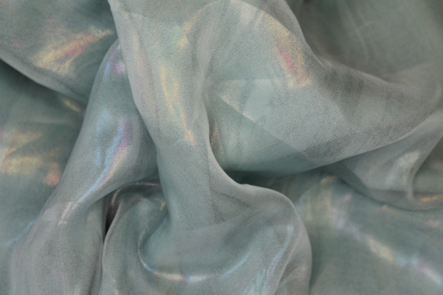 Foil Printed Chiffon - Pale Blue Oil Slick fabric, image 4 of 6