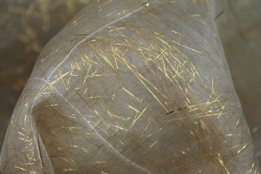 Gold Tinsel Strands Sandwiched in Silk Organza - Ivory fabric, image 5 of 7