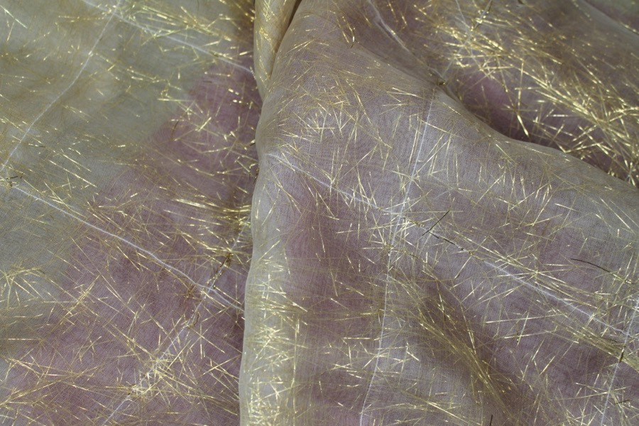 Gold Tinsel Strands Sandwiched in Silk Organza - Ivory fabric, image 7 of 7
