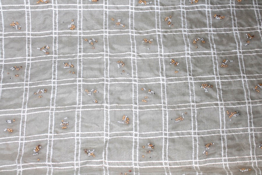 Silver and Gold Beads Sandwiched in Silk Organza - Ivory fabric, image 3 of 7