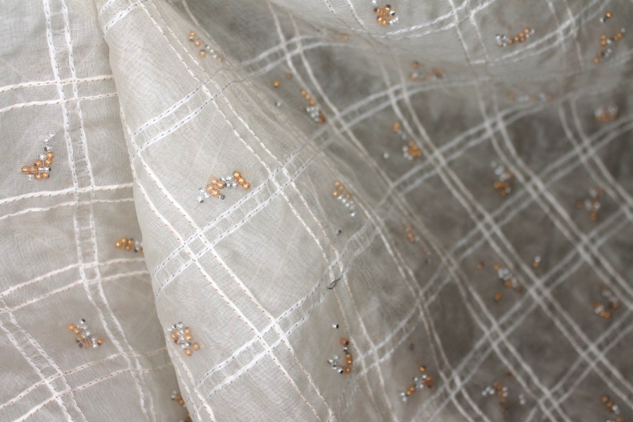 Silver and Gold Beads Sandwiched in Silk Organza - Ivory fabric, image 6 of 7