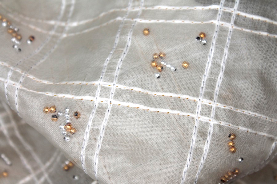Silver and Gold Beads Sandwiched in Silk Organza - Ivory fabric, image 7 of 7