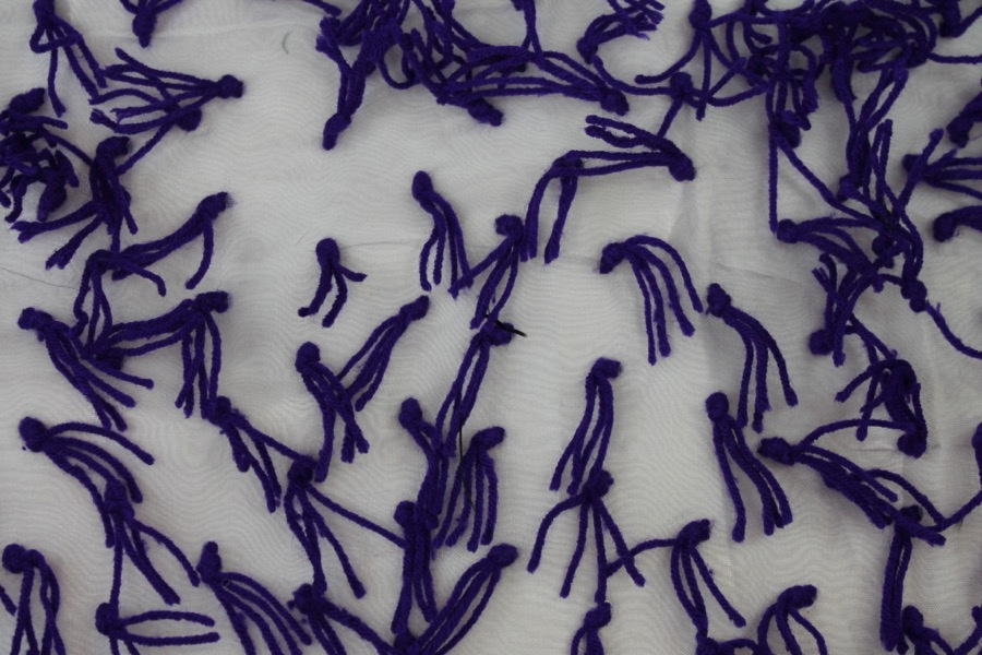 Yarn Tassels on Silk Organza - Purple on Lilac fabric, image 5 of 6