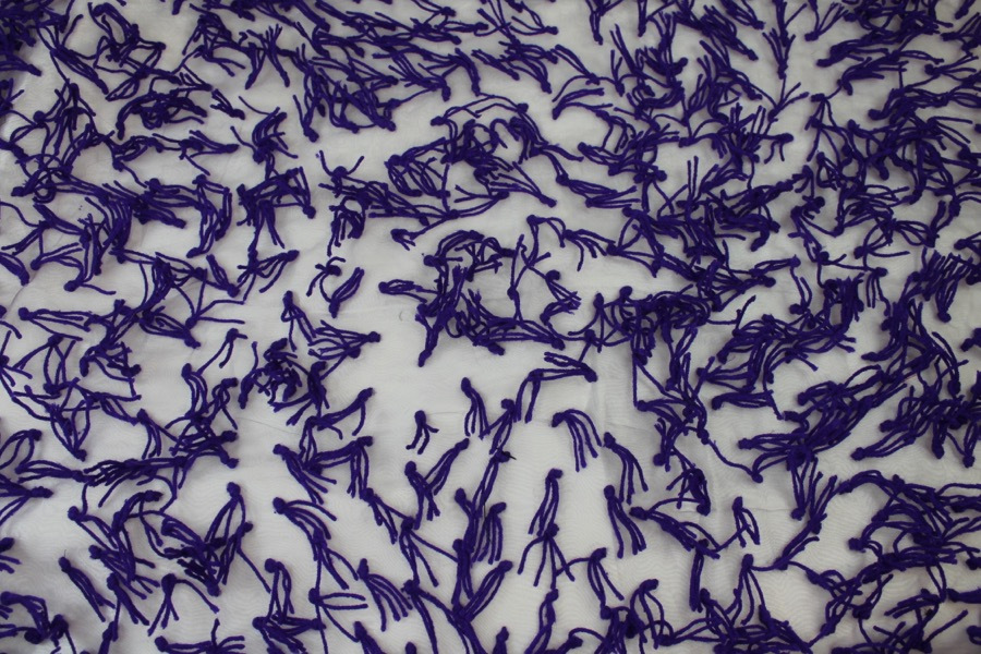 Yarn Tassels on Silk Organza - Purple on Lilac fabric, image 3 of 6