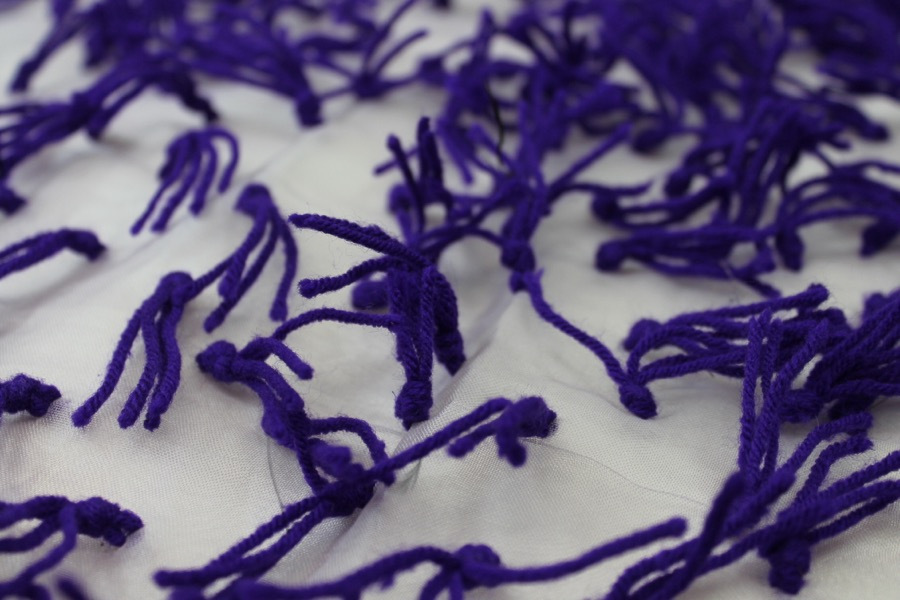 Yarn Tassels on Silk Organza - Purple on Lilac fabric, image 2 of 6