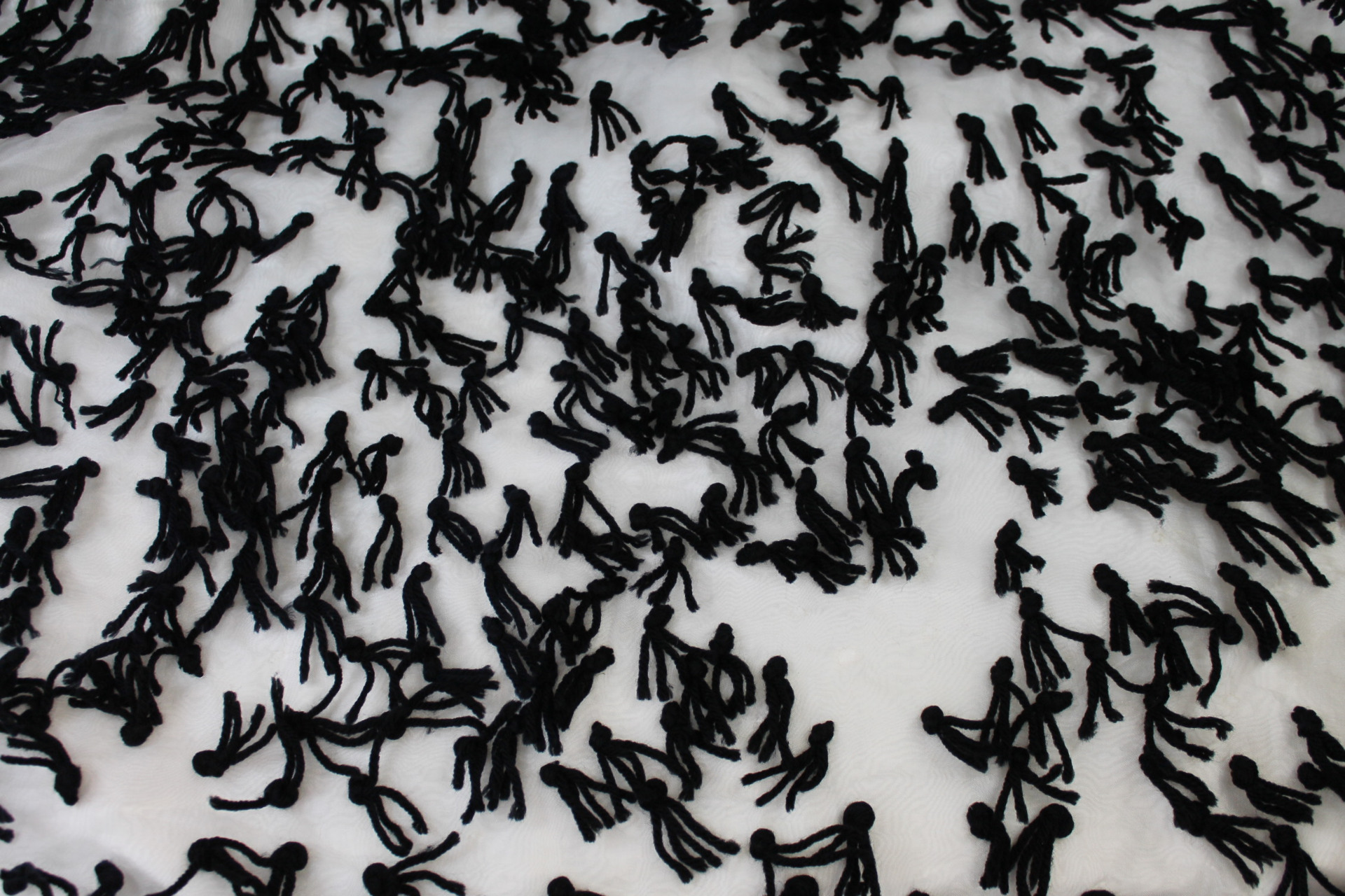Yarn Tassels on Silk Organza - Black on Ivory fabric, image 3 of 8