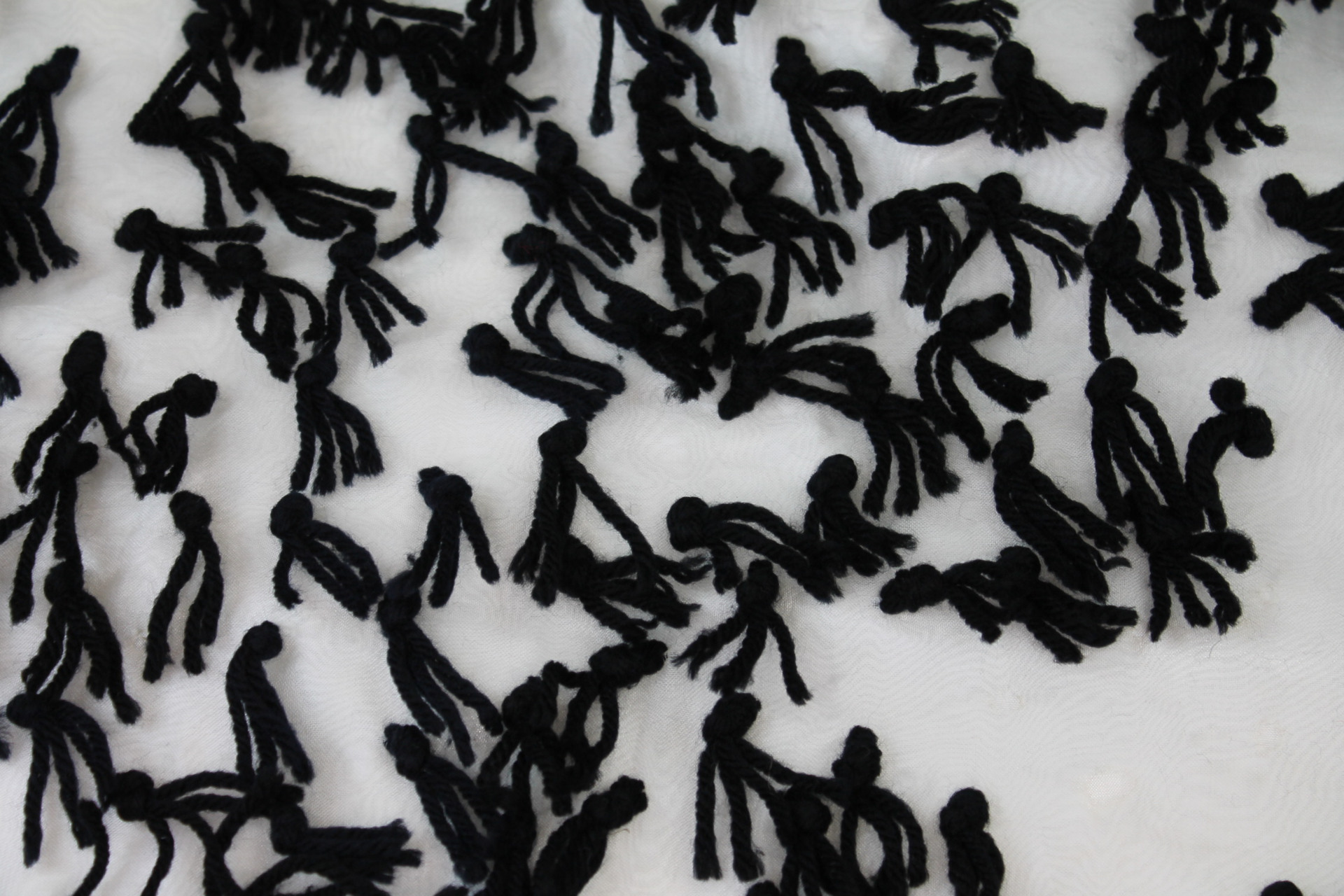 Yarn Tassels on Silk Organza - Black on Ivory fabric, image 4 of 8